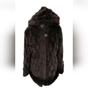 Dennis Basso brown faux fur reversible coat; small